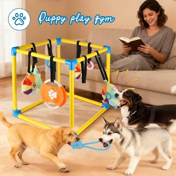 Puppy Game Gym Puppy Toothing Toy, Equipped with 8 Hanging Small Puppy Toys, Jungle Playground has Interactive and Interesting Rich Toys, Combining Grinding Teeth and Mental Stimulation