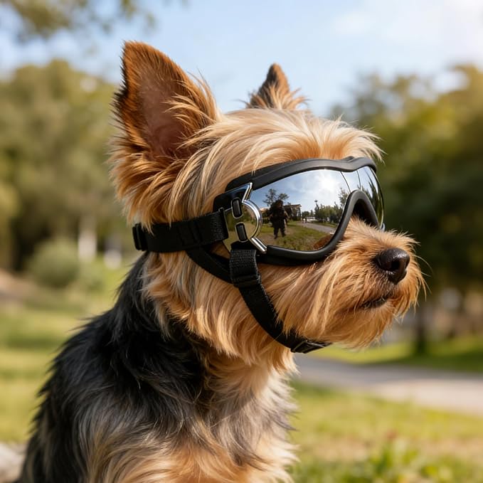 PETLESO Dog Goggles for Small Breeds, UV Protection Dog Sunglasses with Adjustable Straps, Windproof Pet Eyewear for Small Pet, Soft Frame, S