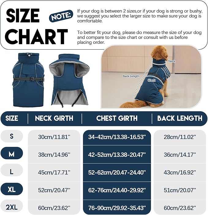 Warm Reflective Adjustable Dog Jacket, Furry Turtleneck Winter Coat Thicken Fleece Vest, Waterproof Windproof Cold Weather Coats with Buckle for Puppy Small Medium Large Dog