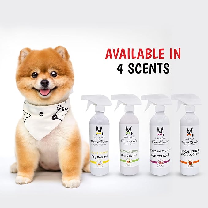 Warren London Wet Kiss Dog Cologne Spray – Milk & Honey | Long-Lasting Odor Eliminator & Coat Freshener for Dogs & Cats | 16 oz