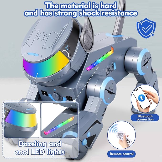 Smart Robot Dog Toys for Kids-Interactive Programmable RC Puppy with LED Eyes,Music & Dance,Touch & Voice Control,USB Rechargeable Robotic Pet,Gifts for Boys & Girls Ages 3-12 (Grey)