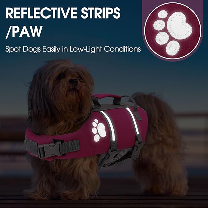 Queenmore Dog Life Vest for Swimming, Ripstop Dog Life Jacket Large, Floating Life Vest for Dogs Large Breed with Handle, Vibrant Doggie Life Jacket for Boating with Hook, Pet Water Vest for Big Dogs