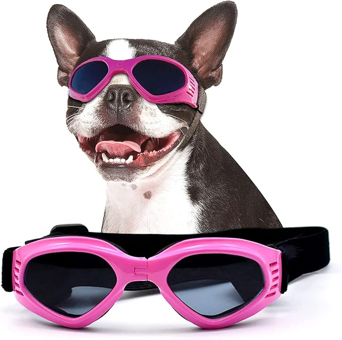 NAMSAN Dog Goggles for Small to Medium Dogs, Dog Sunglasses UV Protection for Medium Dogs Outdoor Cycling Driving, Small Puppy Glasses Dog Eye Protection, Anti-Fog Windproof, Adjustable, Pink