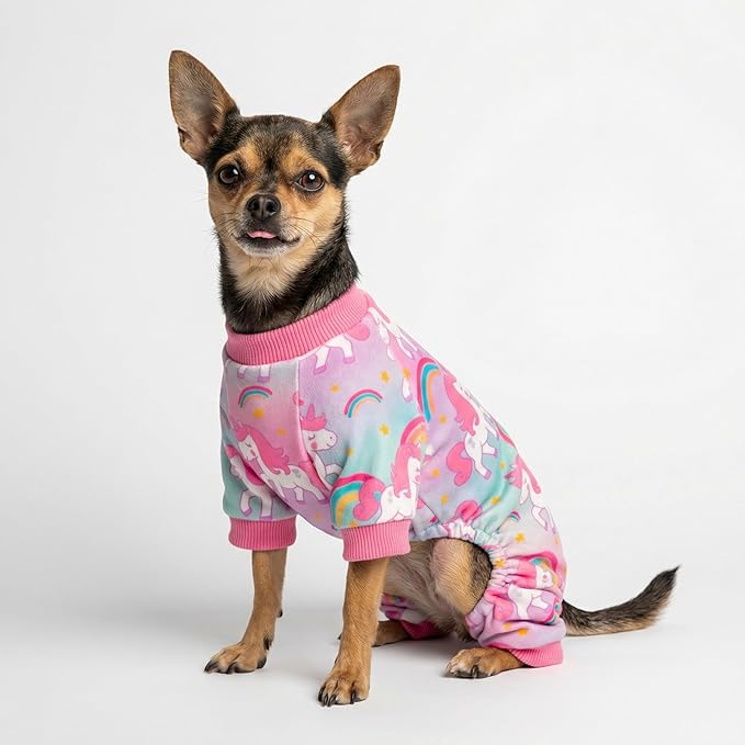 Fitwarm Dreamy Unicorn Fleece Dog Pajamas, Fairy Winter Clothes for Small Dogs Girl, Cozy Pet Onesie, Pink, Blue, XS