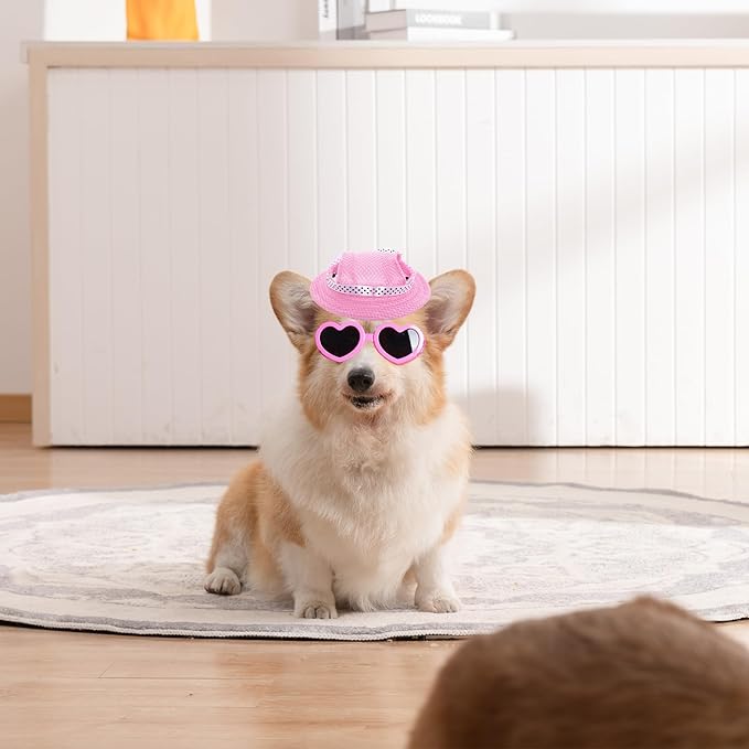 choyaxo Dog Sun Hat Set Including Dog Visor Sunbonnet Outfit with Ear Holes Dogs Sunglasses Baseball Cap for Puppy Small Dogs Outdoor UV Protection