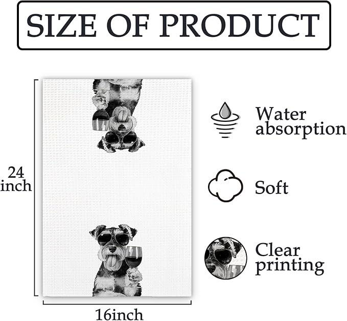 Schnauzer Gifts Wine Dog Kitchen Towels, Gifts for Schnauzer Dog Wine Lovers Decorative Hand Dish Towel for Kitchen Home Bar, Funny SchnauzerDog WineLover Home Bar Kitchens Decor(16x24 Inch)