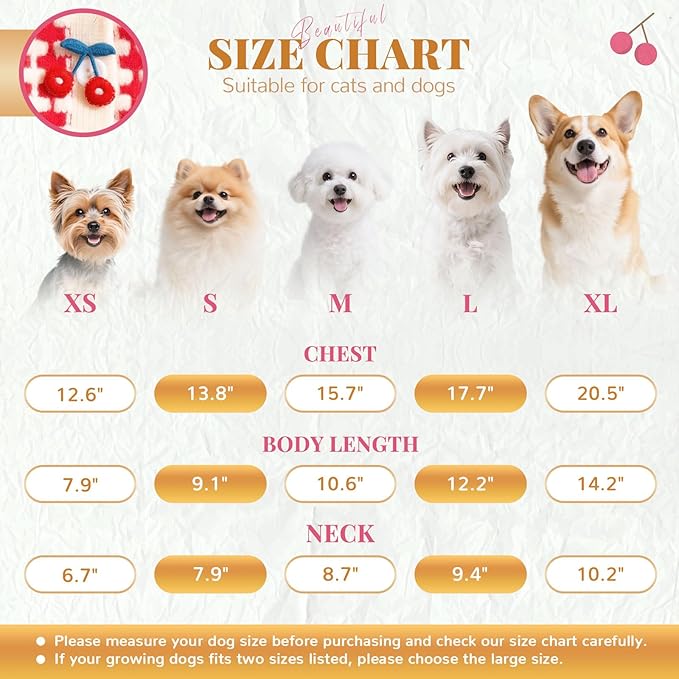 BAEJMJK Cute Cherry Small Dog Sweater Soft Girl Dog Cardigan Clothes Turtleneck Warm Pet Puppy Knitted Pullover Princess Dogs Cats Outfits(Red Cherry B,Medium)