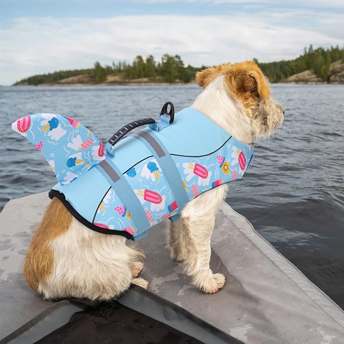 Queenmore Shark Dog Life Vest for Swimming, Boating, Kayaking, Surfing, Canoeing - High Buoyant Dog Life Jacket, Ripstop High Flotation Swimsuit for Small, Medium, Large Dogs (Blue, XXL)