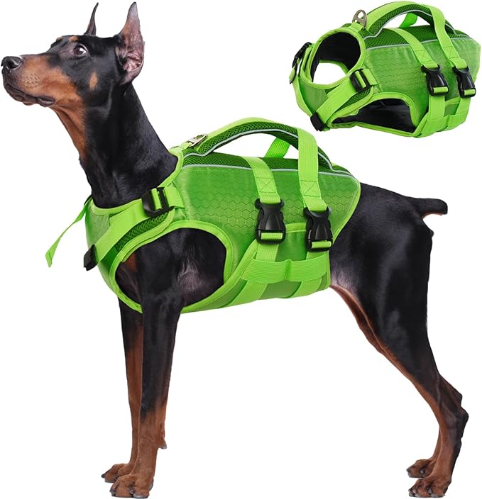 Kuoser Dog Life Jacket High Flotation, Reflective Dogs Life Vest for Swimming Boating, Adjustable Small Medium Large Dog lifejacket, Lightweight Dogs Life Preserver Rescue Handle Spring Summer Pool