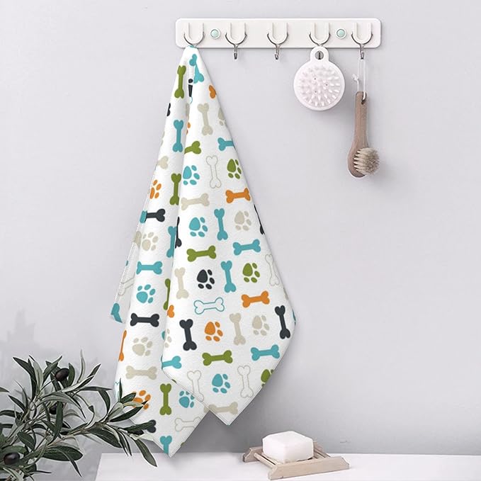 Hand Towels Set of 2 Colored Dog Footprint Towels for Bathroom Soft Absorbent Decorative Hand Bath Towels Dish Towels for Kitchen Sports Gym Yoga Home Decor 14 x 28 in