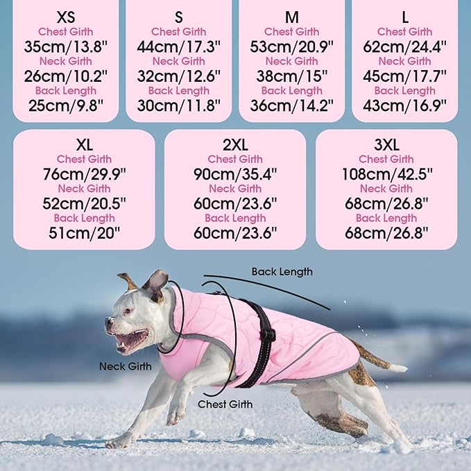 IDOMIK Dog Winter Jacket, Adjustable Waterproof Dog Warm Coat with Fleece Lining, Turtleneck Windproof Cold Weather Coats for Winter, Reflective Warm Snow Jacket for Schnauzer French Bulldog,Pink,M