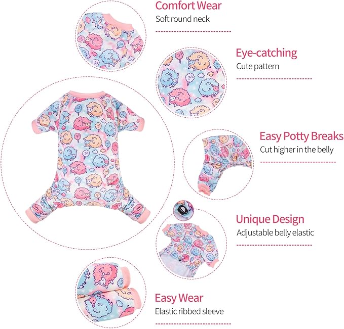 CuteBone Soft & Stretchy Dog Pajamas - Cozy Pet Jammies Breathable Jumpsuit for Small Dogs - All-Season Comfy Outfit Easy-On Pullover Design - Keeps Pets Warm & Comfortable P278L