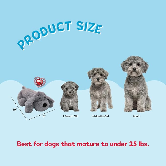 Snuggle Puppy Junior, Heartbeat Puppy Toy for Small Breeds, Smaller Plush Dog Toy with Real-Feel Pulse, Designed for Crate Use and Early Routines - Grey