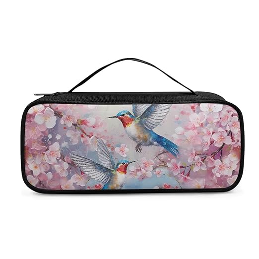 Gomyblomy Stethoscope Carrying Case Fit for Most Stethoscopes, Hummingbird Cherry Blossom Print Stethoscope Holder Large Stethoscope Bag with Extra Room for Nurse Accessories