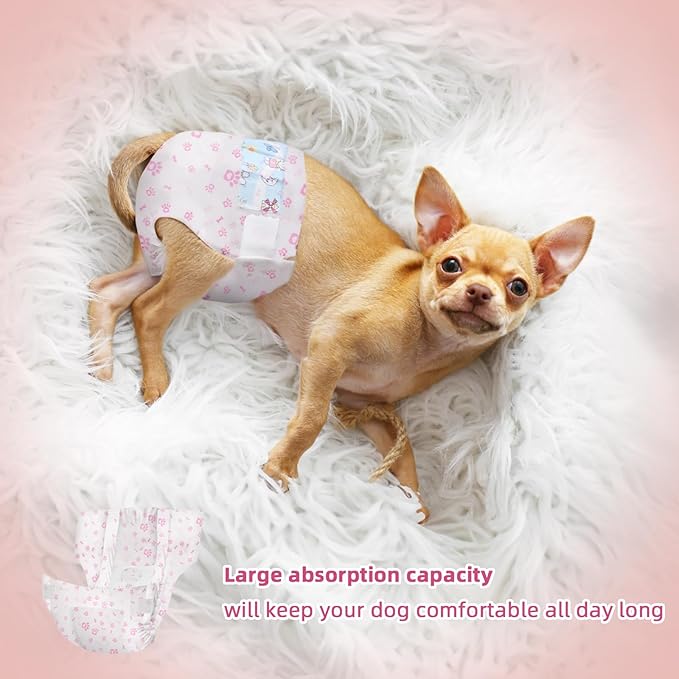 Disposable Dog Diapers Female 90 Count Puppy Diapers Female (Waist 13.4-19 in L) Super Absorbent Large Dog Pads for Heat Excitable Urination or Incontinence - Pink