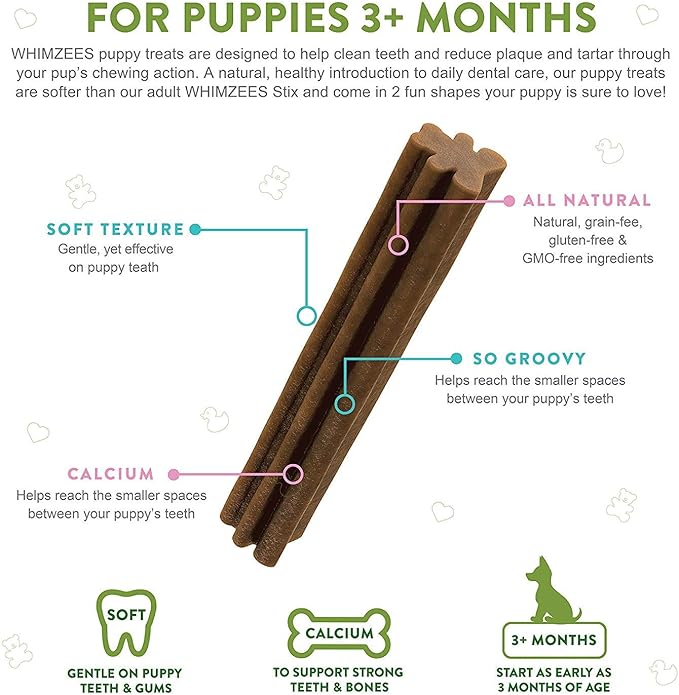 Whimzees 3 Pack of Puppy Daily Dental Treats, 14 Sticks Each, for Medium to Large Puppies