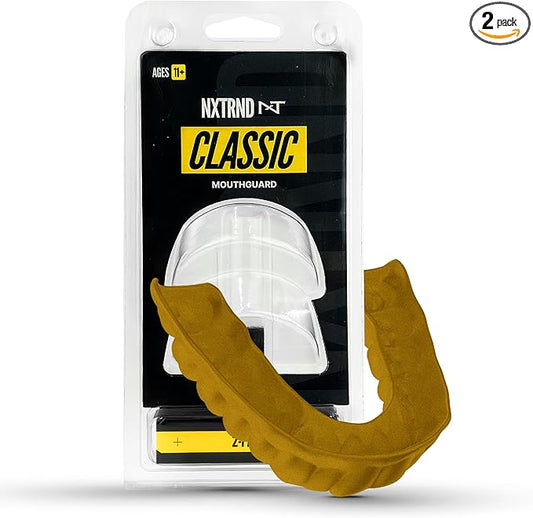 2 Pack Nxtrnd Classic Mouthguard, Custom Fit Sports Mouthpiece for Football, Boxing, MMA, Basketball, Hockey, Lacrosse, Youth & Adult (Gold)