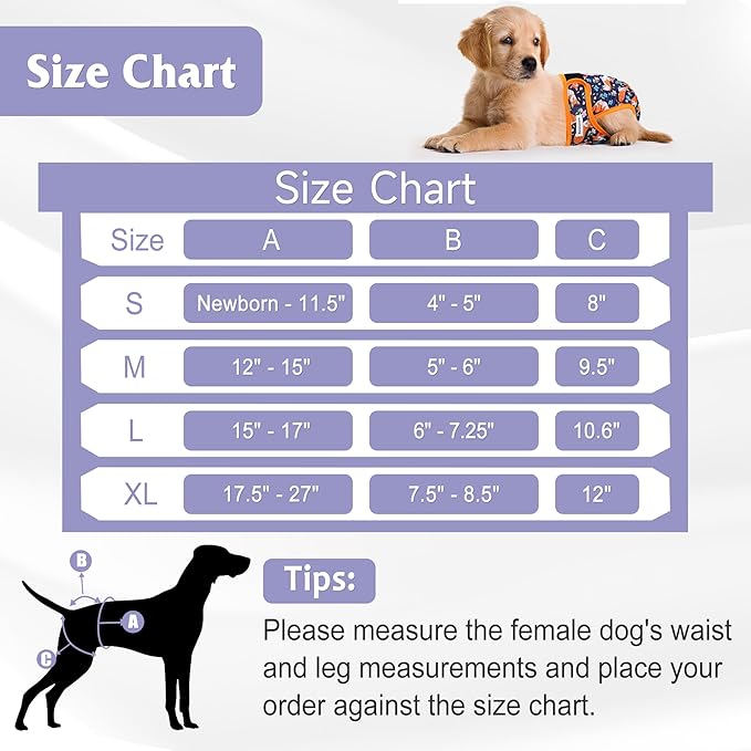 4 Pack Reusable Female Dog Diaper, Highly Absorbent Doggie Diapers for Female Dogs, Dog Diaper X-Large, Flowers & Dogs