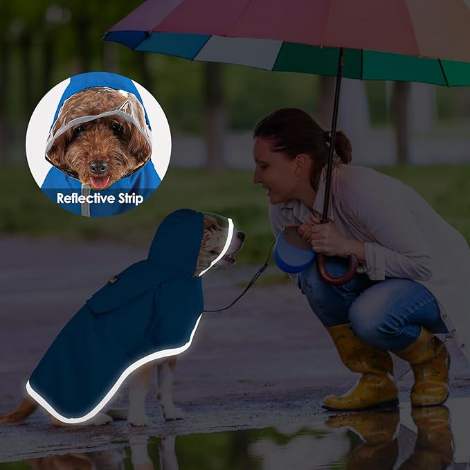 Lukovee Dog Raincoat, Adjustable Dog Rain Jacket with Clear Hooded Double Layer for Large Medium Small Dogs Puppies, Waterproof Rain Coat Poncho with Reflective Storage Pocket & Rim (BL,XL)
