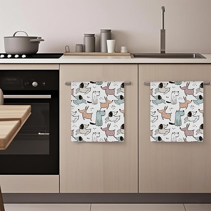 Cute Dogs Dog Hand Towels,Set of 2 Absorbent Bath Towel Kitchen Dish Towel Home Gym Hotel Bathroom Decor,16x24 Inches