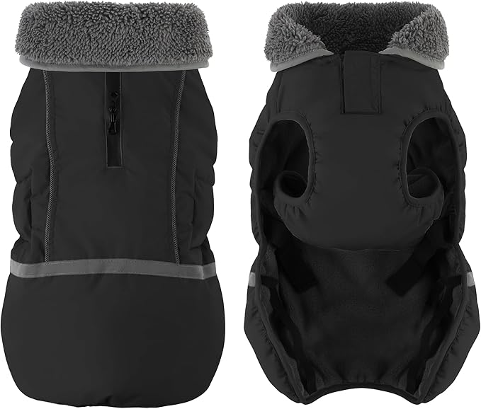 Dogcheer Warm Dog Coat, Waterproof Dog Jacket Christmas Puppy Winter Coat with Buckle, Reflective Adjustable Pet Snow Jacket Turtleneck Fleece Sweater for Small Medium Large Dogs - Black, M
