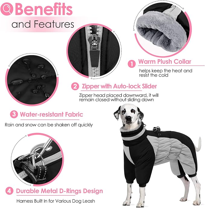 AOFITEE Small Dog Coat Warm Dog Jacket Winter, Windproof Dogs Winter Coat with Harness Built in, Reflective Turtleneck Dogs Puffer Jacket Snowsuit, Full Body Fleece Coats for Small Medium Large Pet