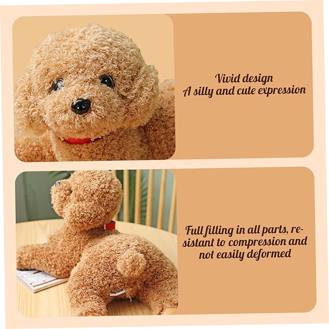 Dog Plush Cute Vivid Teddy Dog Mating Toy 14inch Cotton Filled Plush Toy with Collar Decorative Stuffed for Couch Sofa Bed, Beige, Stuffed Animal