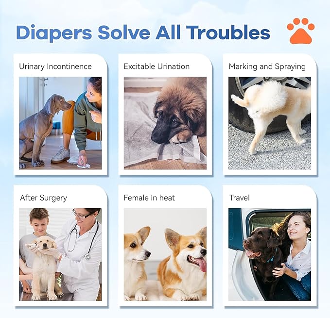 Disposable Dog Diapers Count Absorbent Soft Puppy Doggie Diapers for Female Dogs with Stretchy Waist Puppy Diaper in Heat Period Excitable Urination (M 10PCS)