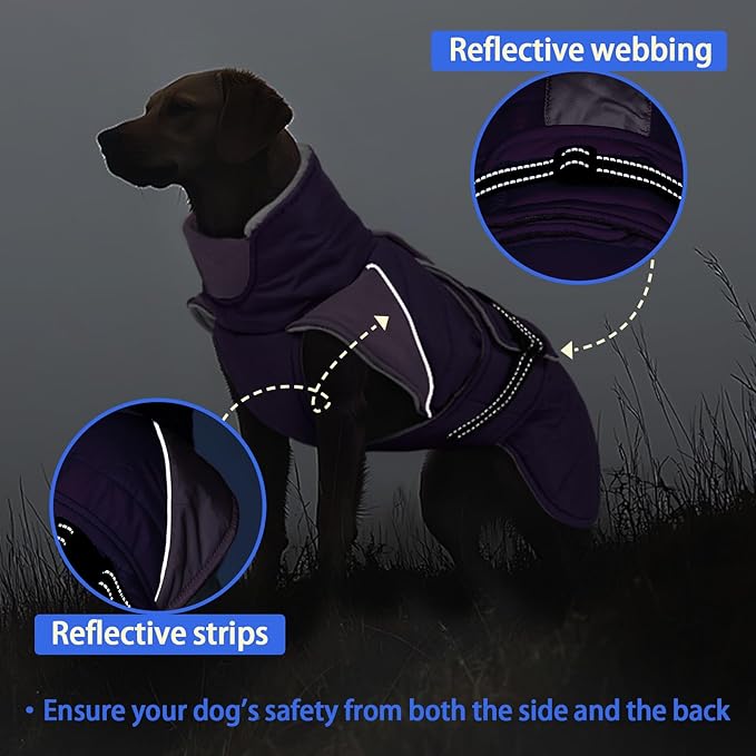 MIGOHI Comfortable Large Dog Coat - Waterproof Dog Coat with Reflective Strips,Windproof XXL Dogs Jacket with Warm Turtleneck, Snow Coats for Large Dogs,Labrador Golden Retriever,2XL,Purple