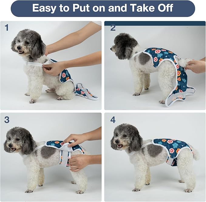 MICOOYO Dog Diaper Onesie Sanitary Pantie with Adjustable Suspender Washable Dog Period Panties Doggie Diapers Pet Underwear Female Dogs Diapers for Heat (Floral, L/XL)
