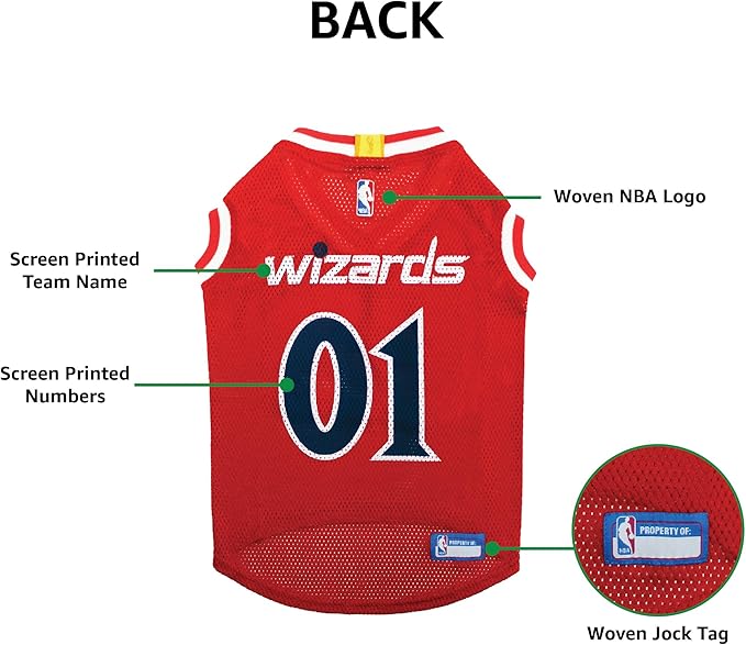 Pets First NBA WASHINGTON WIZARDS DOG Jersey, Large - Tank Top Basketball Pet Jersey