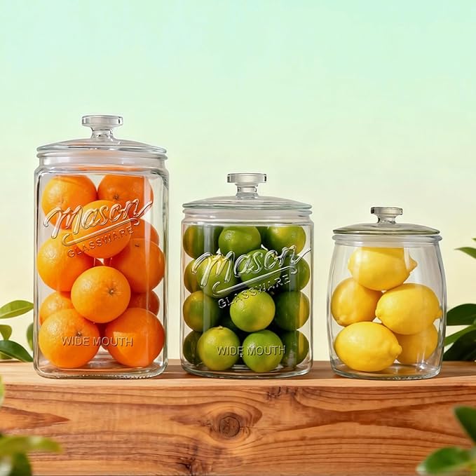 1 Gallon Glass Cookie Jar with Airtight Lid, Large Wide Mouth Mason Jar for Flour Sugar Container, Kitchen Canister for Candy, Coffee, Dog Treat Storage, Terrarium, Apothecary, Laundry Room, BPA Free