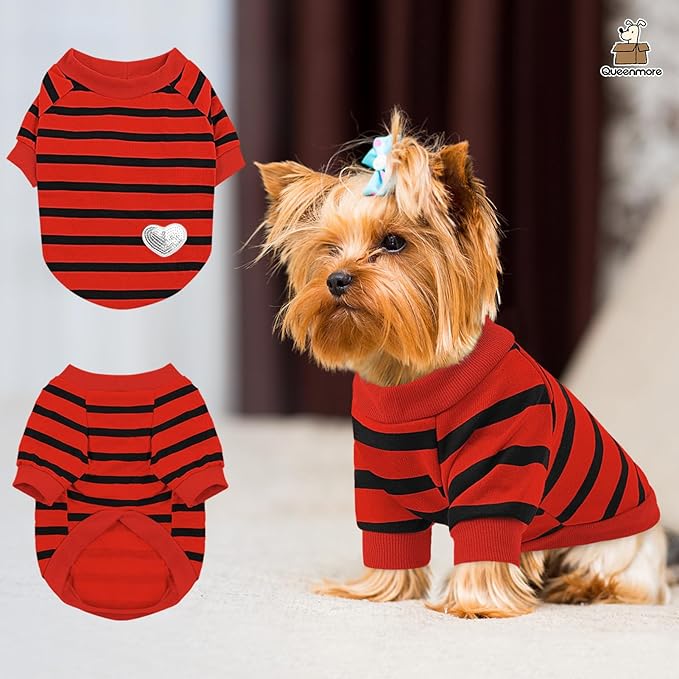 Queenmore Small Dog Shirt,Soft Breathable Dog Shirt for Dogs Cats Boy Girl,Pet Clothes for All Season,Breathable Lightweight Pet Tshirt for Frenchie, Dachshund, Yorkie