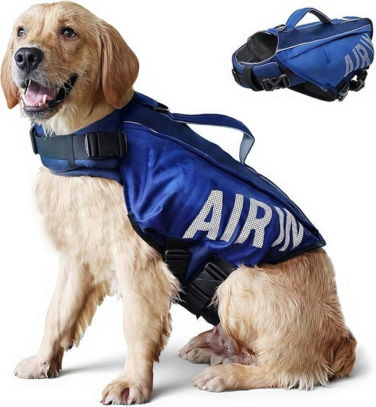 Dog Life Jacket Ripstop Dogs Life Vest for Swimming Boating Dog Safety Vest Adjustable Preserver with High Buoyancy and Durable Rescue Handle for Small,Medium,Large Dogs (Large)