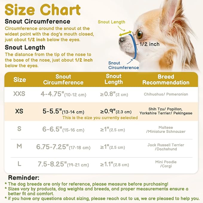 Mayerzon Mesh Muzzle for Short Snout and Small Dogs Anti-Biting, Focus on Brachycephalic Dogs like Chihuahua Yorkshire Maltese, Breathable Fabric, Opening Front, Allow Panting, for Grooming Vet Visits