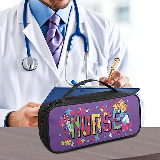 Gomyblomy Purple Floral Stethoscope Case with Extra Room Lightweight Stethoscope Holder Storage Pouch Compatible with Most Stethoscopes, Daisy Print Stethoscope Bag for Nurses