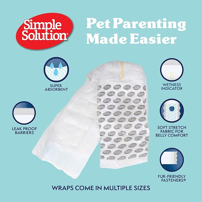 Simple Solution Disposable Dog Wraps, Male Dog Diapers, Puppy Potty Training, Incontinence and Travel Protection, Wraps for Small Dogs, 12-19 Inch Waist, 30 Count