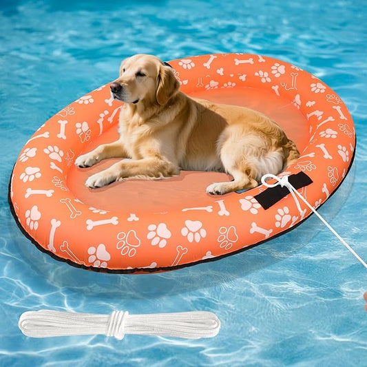 59'' x 39''Inflatable Dogs Pool Float with Rope - Tear Resistant Oxford Stable Support Puppy Floating Raft,Inflatable Summer Doggies Raft Toy for Small Medium Large Dogs Up to 88lb (Orange)