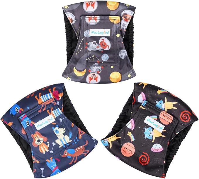 Paw Legend Washable Dogs Diapers Male Dog Belly Bands for Male Dogs Diapers Reusable Puppy & Doggie Diapers Male (3 Pack, Large)