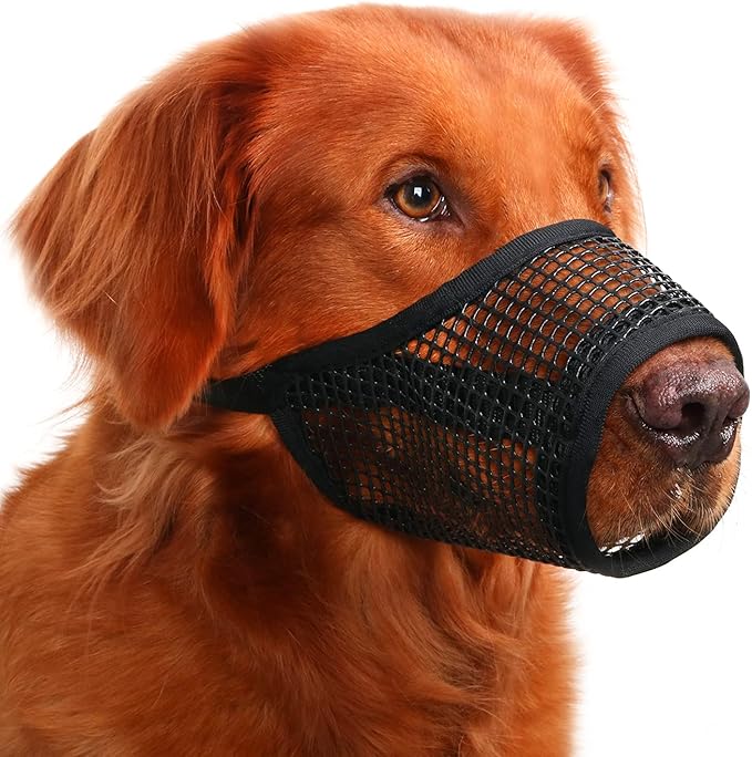 Mayerzon Dog Muzzle, Soft Mesh Muzzles for Small Medium Large Dogs Chihuahua Poodle Husky Labrador Retriever, Breathable Dog Mouth Guard for Biting Chewing Grooming, Allow Panting Drinking(XL, Black)