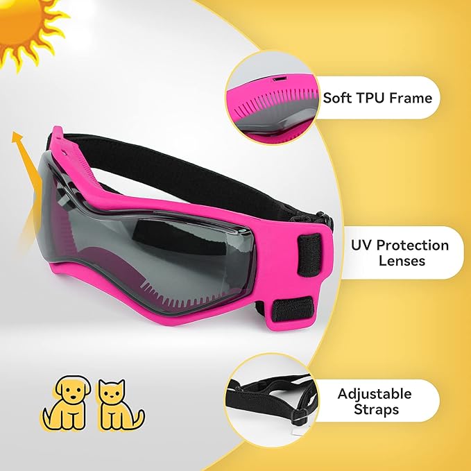 LESYPET Small Dog Sunglasses Dog Goggles UV Wind Dust Protection Pet Sunglasses Eye Protection for Outdoor Walking Riding, Pink S