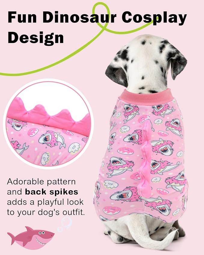 CuteBone Dinosaur Costume Dog Pajamas, Stretchy Spandex Crystal Velvet Sleepwear Coat for Small Dogs, Soft & Warm Pet Outfit Clothes for Cold Weather, Cozy Pullover Design COSP09L
