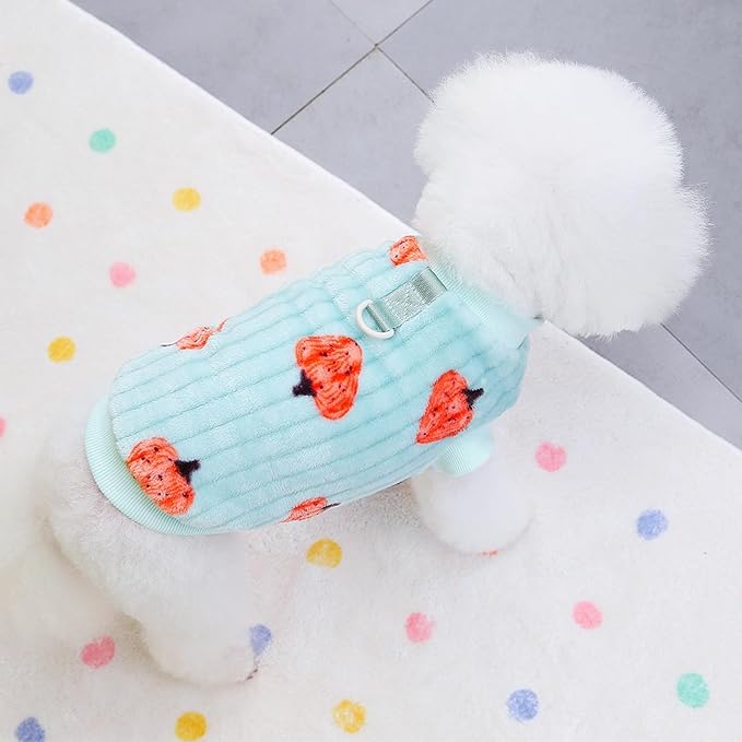 Pet Pullover Dog Sweater Strawberry Winter Puppy Clothes for Small Dogs Cats Warm Dog Knitwear Outfits Doggy Knitted Clothing with D-Ring, 2 Pack, Strawberry, Large