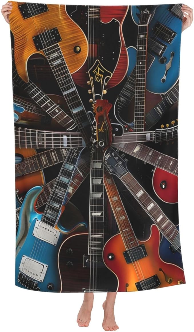 Electric Guitar Beach Towel Rock and Roll Sand-Free Microfiber Bath Towel Ultra Soft Quick Dry Pool Towel Absorbent Towel Lightweight Towel Gifts for Outdoor Bathroom Swimming Decor 31inx51in