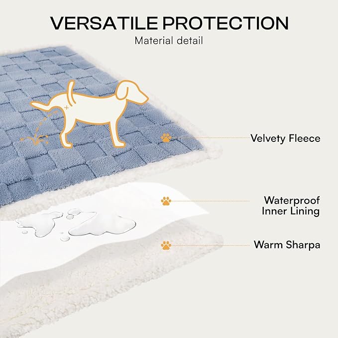 Luciphia Waterproof Dog Blanket for Large Dogs Washable Soft Sherpa Fleece Cat Blankets with 3D Jacquard Cozy Calming Reversible Bed Couch Protector Furniture Protection for Pet,Blue White, 85x57 inch