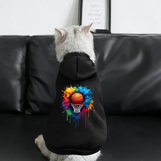 Dog Sweater Hoodie with Hat Colorful Basketball Splash Puppies Coat Hooded Sweatshirt Pullover Pet Puppy Cat Clothes for Small Medium Large L