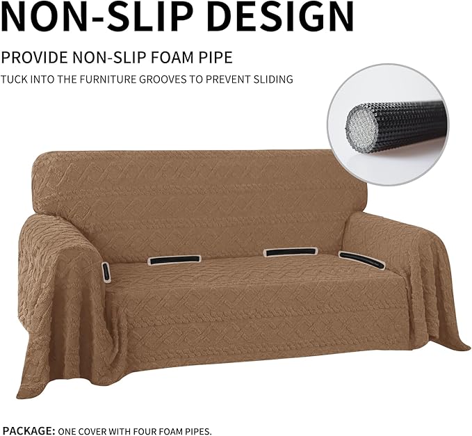 Easy-Going 80X118 inches Loveseat Sofa Cover, Jacquard Velvet Couch Slipcover for 2 Cushion Couch, L Shape Sectional Covers for Dogs, Washable Sofa Blanket, Furniture Protector for Pets, Camel