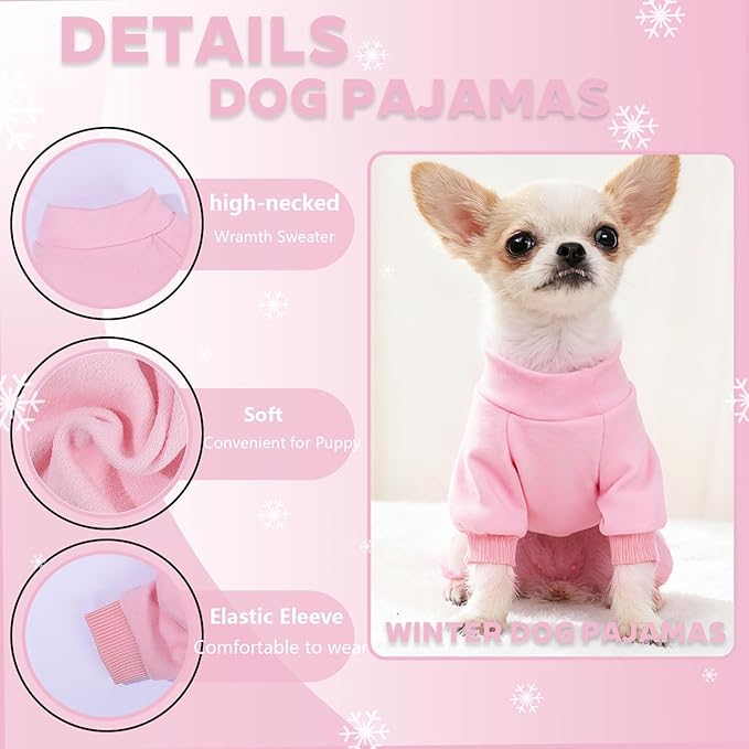 Chihuahua Clothes Dog Pajamas Dog Sweater for Small Dogs Girl Boy Winter Warm Soft Puppy Pjs Stretchy Jumpsuit Doggie Pet Clothes Outfits XXS~L (Pink, Small)