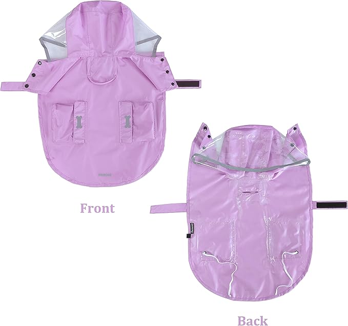 Waterproof Dog Raincoat, Adjustable Reflective Lightweight Pet Rain Clothes with Poncho Hood(Large, Light Purple)