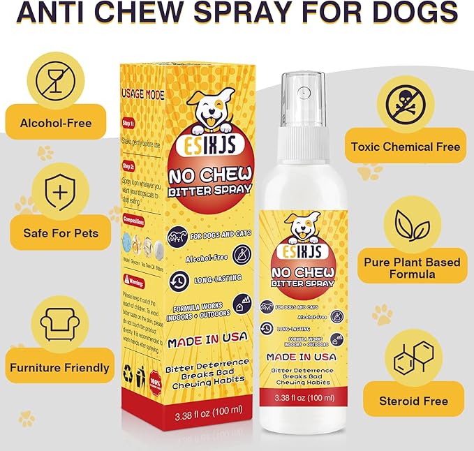 No Chew Spray for Dogs Cats Bitter Apple Spray for Puppy 10.14 Fl Oz Stop Dogs Cat from Chewing Furniture Spray Anti Licking for Dog Cat Yuck Bitter Spray Deterrent for Gentle on Skin Alcohol Free